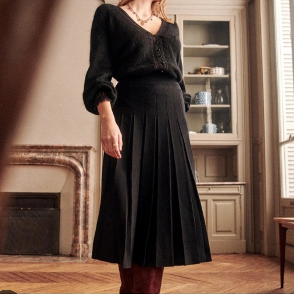 Sezane Black Midi Skirt